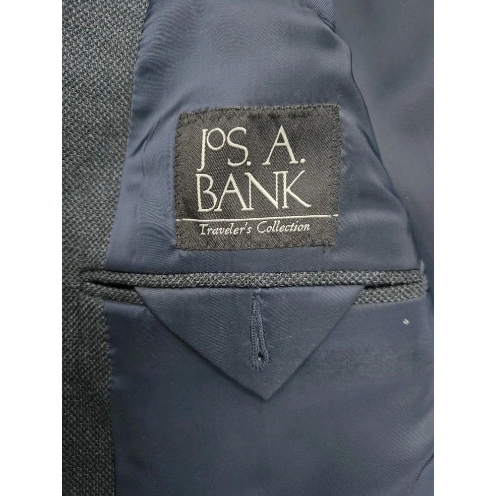 Jos A Bank Mens Sport Coat 44L Blue Gray Wool 2 Button Blazer N702